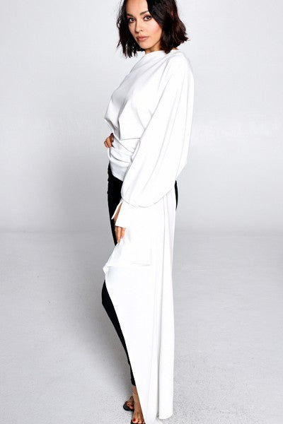 Black One Balloon Sleeve Cut-Out Top - steven wick