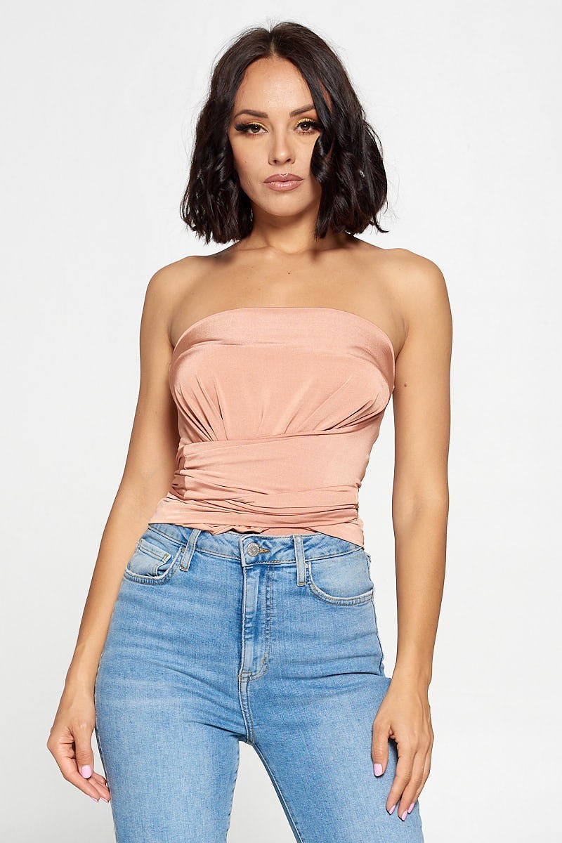 Jenna Multiway Self-Tie Peach One Shoulder Bodysuit - steven wick