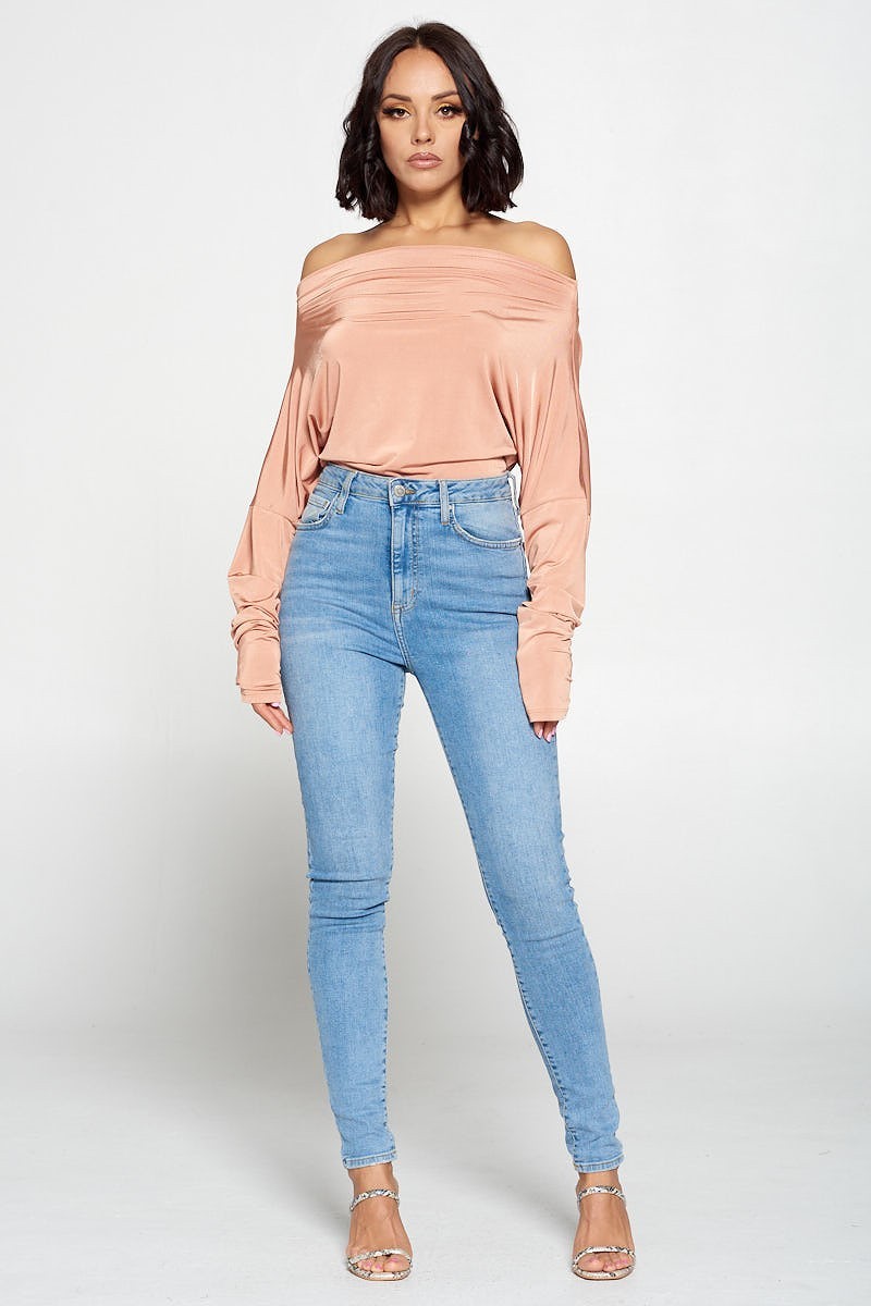 Jenna Multiway Self-Tie Peach One Shoulder Bodysuit - steven wick