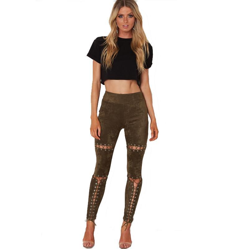 Lace Green Eyelet Faux Suede Pants - steven wick