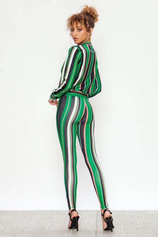 Vertical Stripe Mix Print Tracksuit Set - steven wick