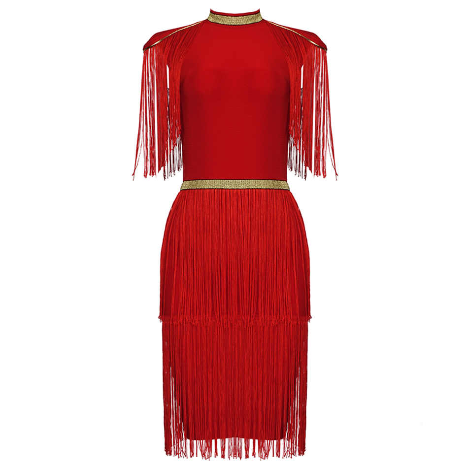 Roxy Red And Gold Bandage Dress With Tassels - steven wick