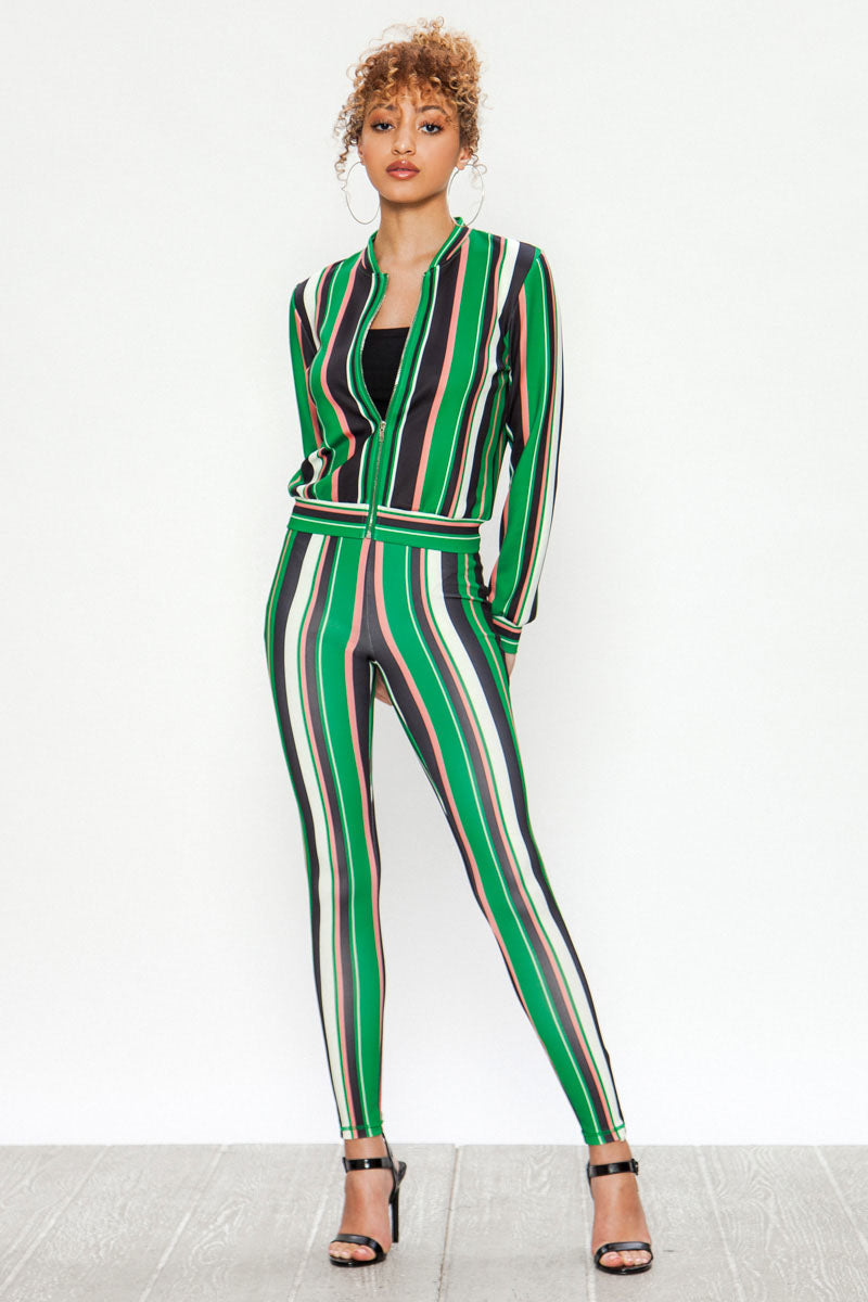 Vertical Stripe Mix Print Tracksuit Set - steven wick