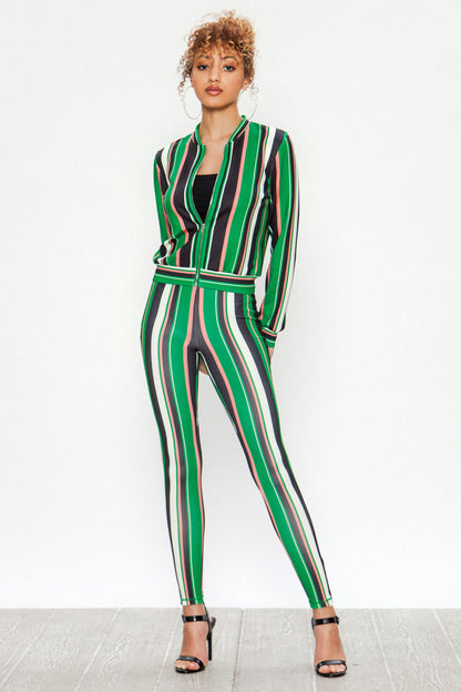Vertical Stripe Mix Print Tracksuit Set - steven wick