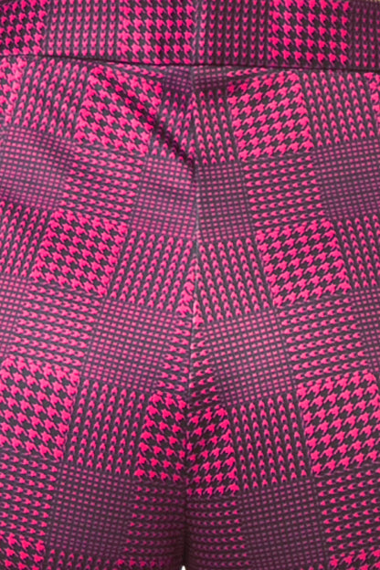 Magenta Flared Scuba Pants With Houndstooth and Floral Print - steven wick