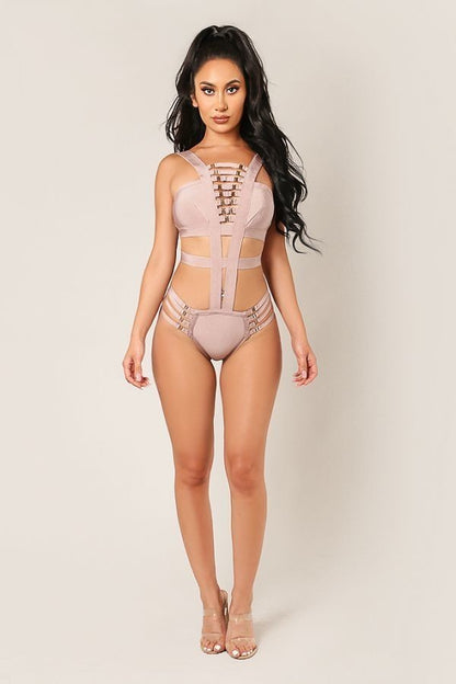 Strappy Buckle Lace-up Bandage Swimsuit - steven wick